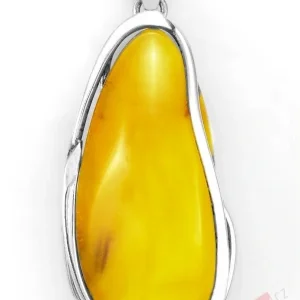 Extra velký stříbrný přívěsek (Ag 925/1000) s baltským žlutým jantarem QAA, cca 63 x 32 mm, "letní slunce" (JA2424P)