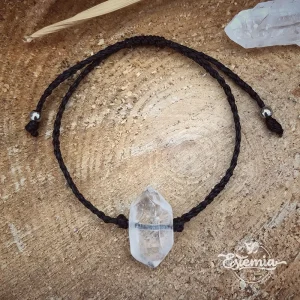 Macramé náramek s křišťálem - černá šňůrka