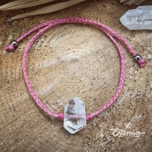 Macramé náramek s křišťálem - růžová šňůrka