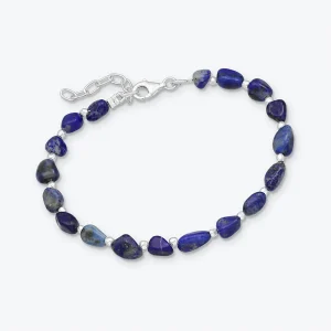 Minerální náramek nugetky z lapis lazuli se stříbrnými korálky - Ag925