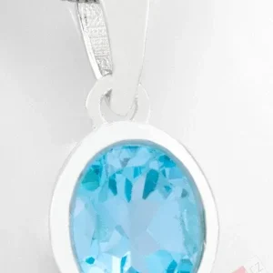 Minimalistický stříbrný přívěsek (Ag 925/1000) s broušeným Sky Blue topazem QA, oválek cca 15 mm (TP9084P)