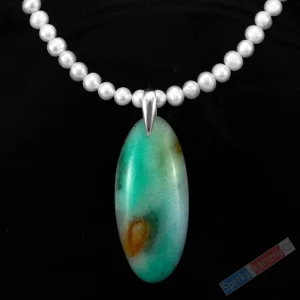 Náhrdelník v boho stylu z bílých sladkovodních perel s přívěskem z Gem Silica QA, stříbro Ag 925/1000, RARITA (PBG1046S)