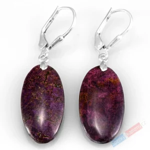 Náušnice z purpuritu QA, stříbro Ag 925/1000, ovály cca 23 x 13 mm, RARITA (PU1212U)