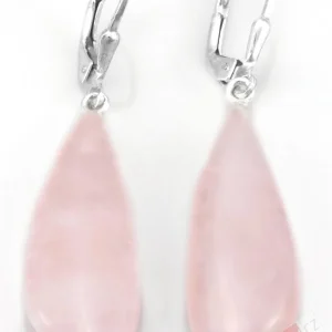 Náušnice z růženínu QA, dlouhé kapky cca 30 x 12 mm, stříbro Ag 925/1000 (R6056U)