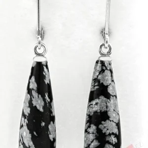 Náušnice ze sněžného obsidiánu QA, stříbro Ag 925/1000, oblé kapky cca 25 x 8 mm (OB5445U)