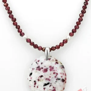 Originální náhrdelník v boho stylu z granátu almandin a sladkovodních perel s přívěskem z rosalindy QA, stříbro Ag 925/1000, "náhrdelník Mayské princezny", RARITA (GRP1088S)