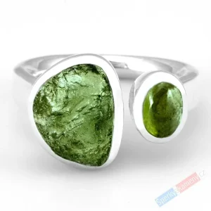 Originální stříbrný prsten (Ag 925/1000) s vltavíny QA, kameny o vel. cca 14 x 12 mm a cca 9 x 7 mm, "prsten pro princeznu z jezer a vod", POUZE VELIKOST 58 (VL2722R)