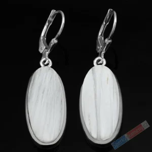 Stříbrné náušnice (Ag 925/1000) s bílým skolecitem QA, ovály cca 26 x 12 mm "andělská křídla", RARITA (SC7271U)
