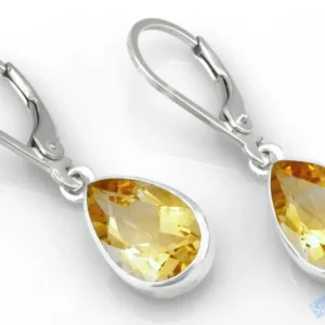 Stříbrné náušnice (Ag 925/1000) s broušeným citrínem QA, kapky cca 9 x 6 mm (CI6655U)