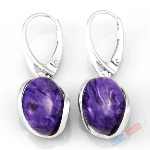 Stříbrné náušnice (Ag 925/1000) s čaroitem QAA, oválky cca 16 x 12 mm, nádherná barva a kresba (CA7540U)