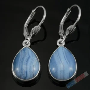 Stříbrné náušnice (Ag 925/1000) s modrým chalcedonem QA, kapky cca 18 x 13 mm (CHA1212U)