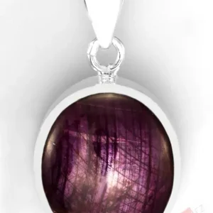 Stříbrný přívěsek (Ag 925/1000) s asterickým rubínem QA, s asterismem ve formě Shiller efektu, ovál cca 22 x 18 mm, "andělský kámen", RARITA (RU1996PA)