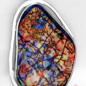Velký stříbrný přívěsek (Ag 925/1000) s drahým opálem vytvořeným v amerických laboratořích QA, cca 57 x 40 mm, nádherná hra barev (ODA2807P)