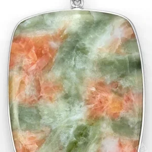 Velký stříbrný přívěsek (Ag 925/1000) se stilbitem prorostlým skolecitem a heulanditem QAA, cca 56 x 46 mm, "andělský kámen", RARITA (SHS2724P)