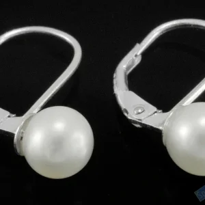 Závěsné náušnice ze sladkovodních bílých perel QA, cca 6 mm, stříbro Ag 925/1000 (PB300U)